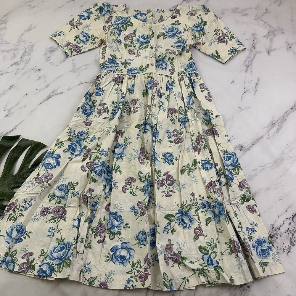 Especially For You Womens Vintage 90s Midi Dress Size 14 White Purple Floral